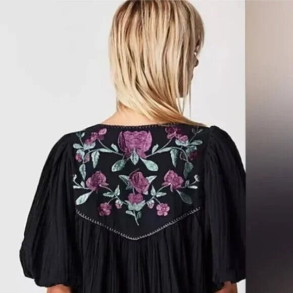 Free People Rosa Linda Embroidered Mini Dress Black NWOT Size XS - Picture 4 of 5